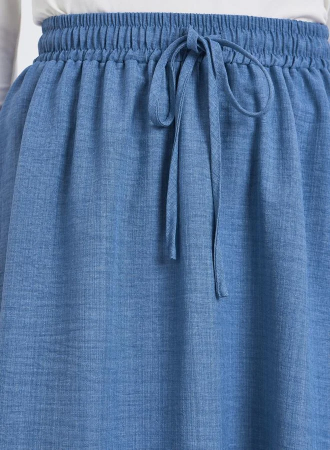 Styli Women Blue Drawstring Waist A-Line Maxi Skirt